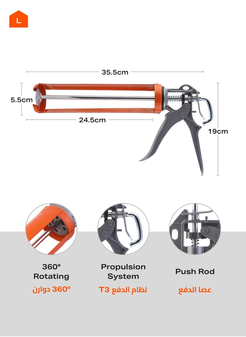 LAWAZIM Heavy Duty Caulking Gun -9inch- Industrial Strength Silicon Sealant Applicator - for Home Repairs, Construction, Adhesive Application and Precision Caulking Tasks -for Professional and DIY Use  - Image 2
