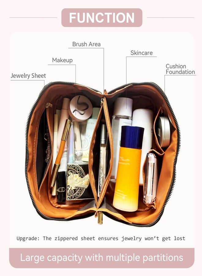 VIDIBESTY Travel Makeup Bag for Women, Large Capacity Cosmetic Bags for Girls, Compact Pouch Make up Organizer, Waterproof Toiletry Bag with Divider and Handle (Black) - Image 2