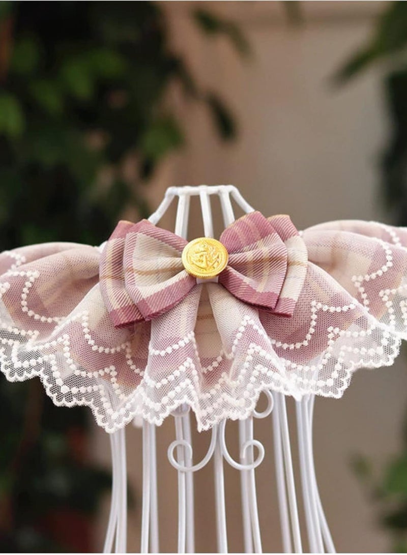 GGOOT Pet dog collar Original Design Pink Plaid Ribbon Dog Bowtie Organza Cotton Gauze Dog Necklace Bibs Cat Accessories Special Kitten Pet Products Pet collar(Pink,XL- for neck35-40cm)  - Image 1