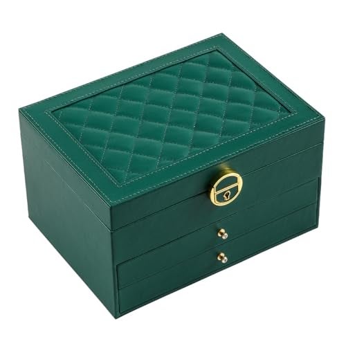 GUOER Jewelry Box for Women Girl Wife 3 Layers Large PU Leather Jewelry Organizer Storage Case with Two Layers Display for Earrings Bracelets Rings Watches (Green) - Image 1