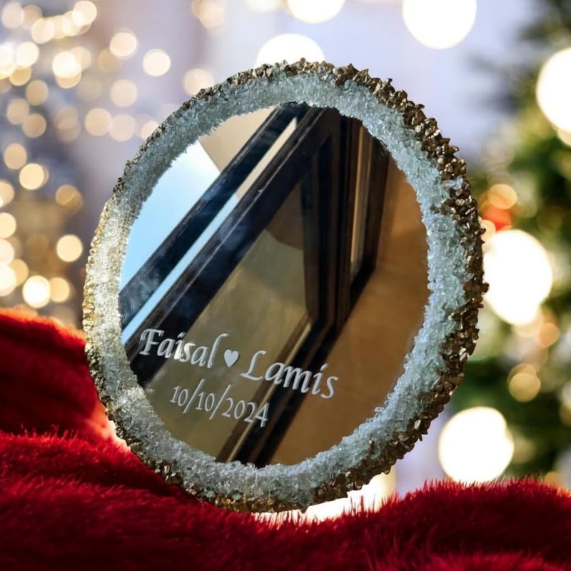 Rosina Decorative Mirrored Circle with Crystalsa decorative plaque Date Engraved - Image 2