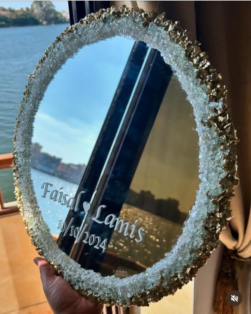 Rosina Decorative Mirrored Circle with Crystalsa decorative plaque Date Engraved - Image 3