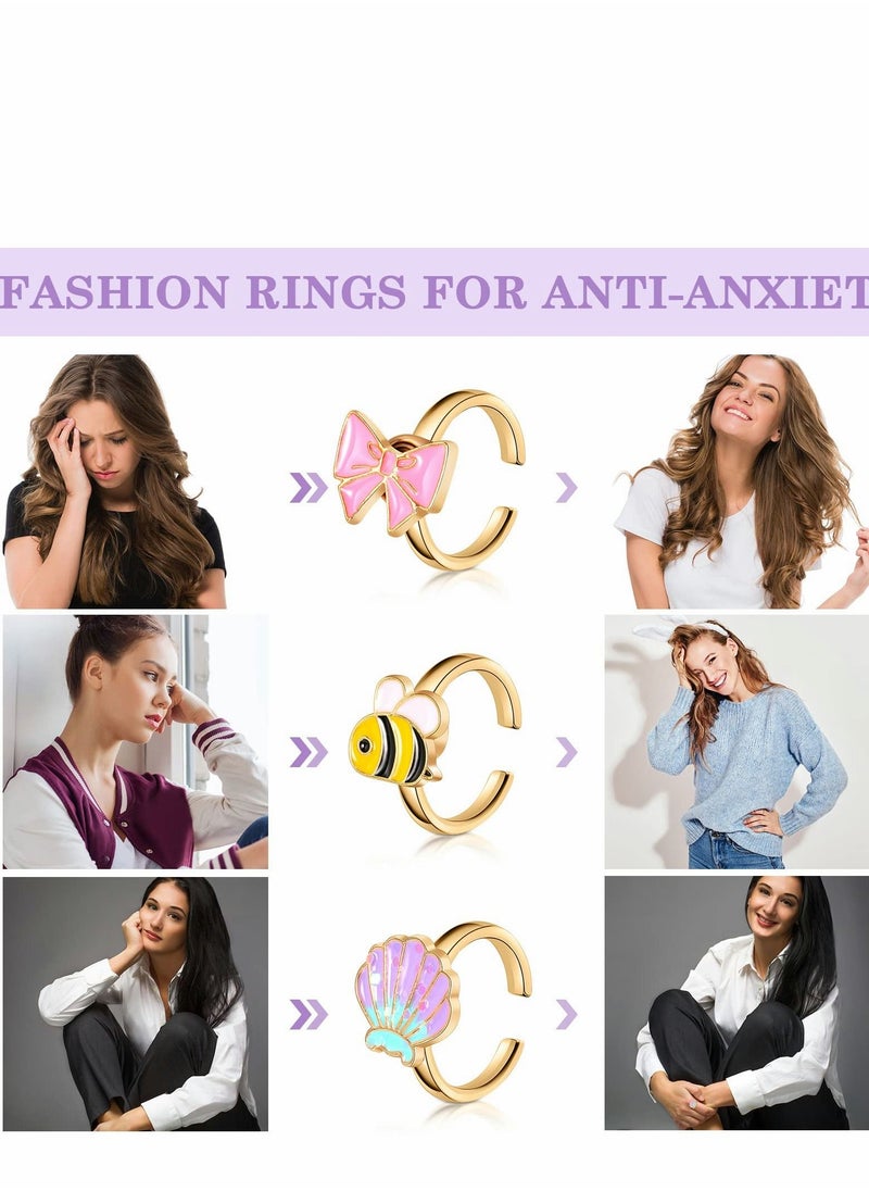 Excefore - Fidget Anxiety Rings Rotatable Open Ring Set, 9 Pcs Spinner Cubic Zirconia Cartoon Style Stress Relief Stackable Calming - Image 1