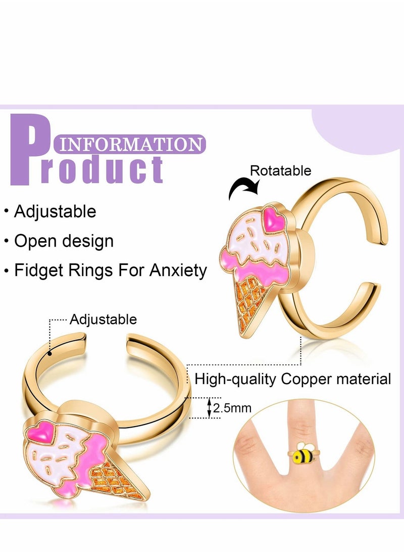 Excefore - Fidget Anxiety Rings Rotatable Open Ring Set, 9 Pcs Spinner Cubic Zirconia Cartoon Style Stress Relief Stackable Calming - Image 1