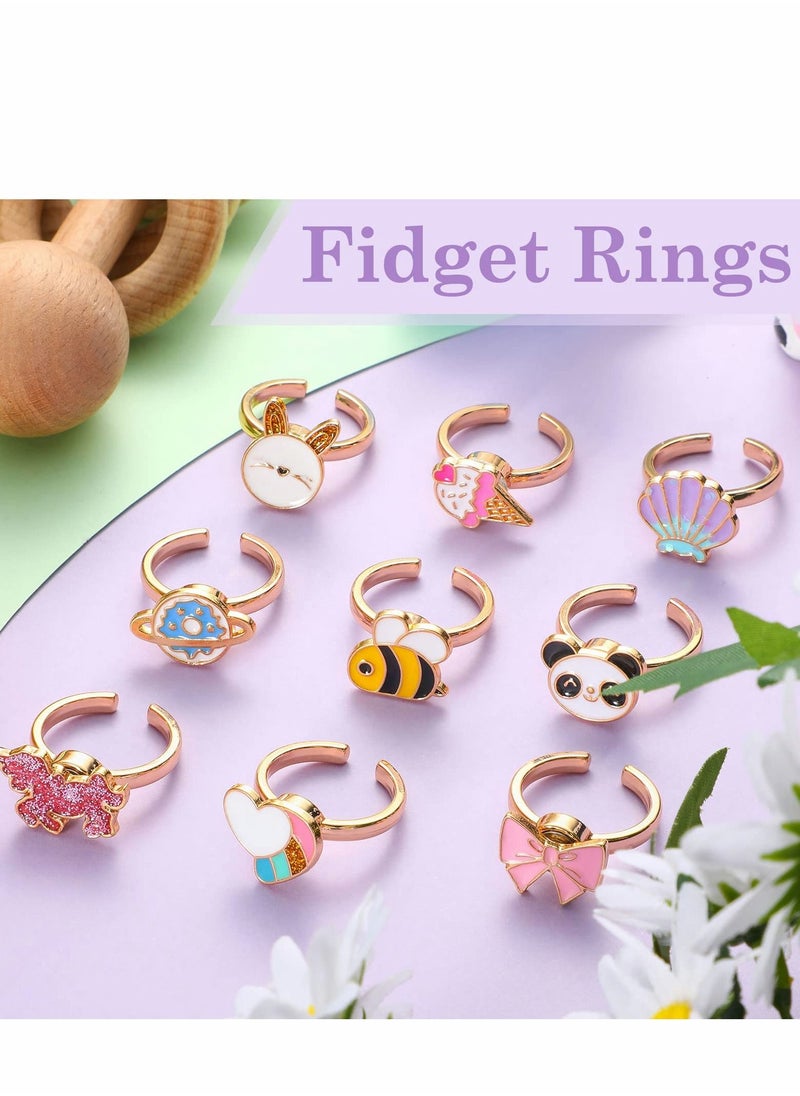 Excefore - Fidget Anxiety Rings Rotatable Open Ring Set, 9 Pcs Spinner Cubic Zirconia Cartoon Style Stress Relief Stackable Calming - Image 1