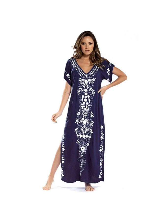 general V Neck Short Sleeve Floral Pattern Beach Maxi Long Dress - Image 1