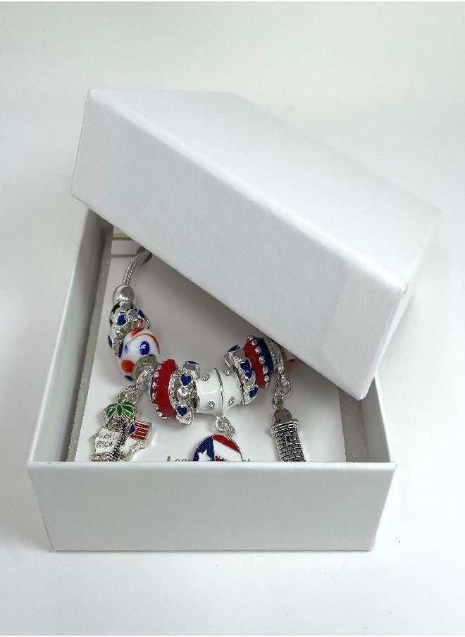 Elosee - Elosee Puerto Rico Theme Murano Glass Charm Bracelet 7.5 Inch (Silver Tone) - Image 1