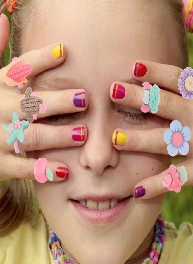 DENICRAAS Cute Adjustable Cartoon Rings Set of 36, Finger Rings for Girls Kids Pink Heart Shape Jewelry kit for Kids (Multi Designs) Suitable for age 2-10 yrs - Image 4