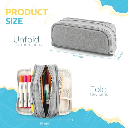 Daisiki Large Capacity Pencil Case Pencil Pouch Pen Bag with 3 Compartment Stationery Organizer with Zipper, School Supplies Organizer for Teen Adults (Grey) - Image 2