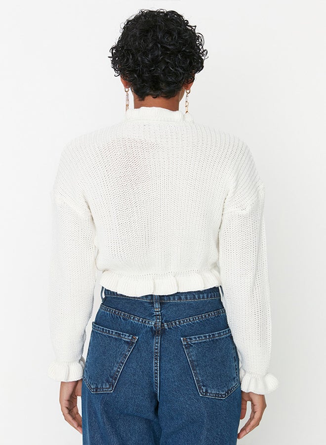 trendyol Ecru Crop Knitwear Sweater TWOAW22KZ0530  - Image 5