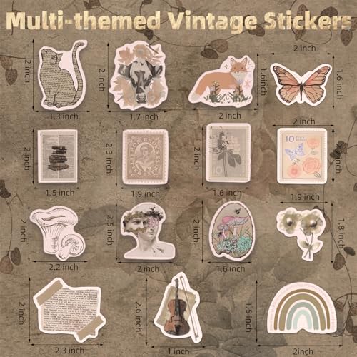 Eoaod 200Pcs Vintage Stickers, Aesthetic Scrapbook Stickers for Water Bottle, Notebook Junk Journaling, Waterproof Vinyl, for Kids Teenagers Adults - Image 2