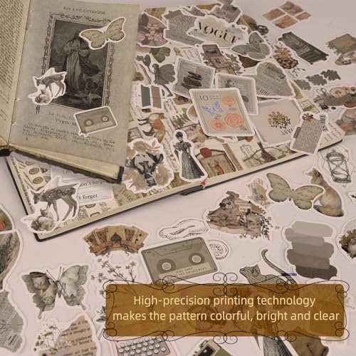 Eoaod 200Pcs Vintage Stickers, Aesthetic Scrapbook Stickers for Water Bottle, Notebook Junk Journaling, Waterproof Vinyl, for Kids Teenagers Adults - Image 3