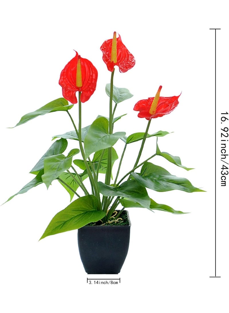 Bluejw Artificial Plant Pot Real Touch Fake Anthurium Artificial Potted Flower Plant Greenery Shrubs for Wedding Home Party Table Desk Garden Bookshelf Indoor Outdoor Decor - Image 3