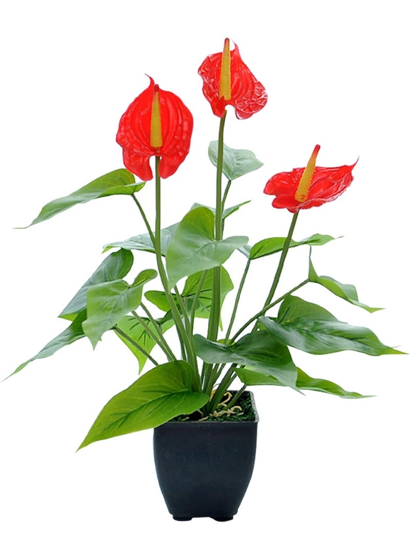 Bluejw Artificial Plant Pot Real Touch Fake Anthurium Artificial Potted Flower Plant Greenery Shrubs for Wedding Home Party Table Desk Garden Bookshelf Indoor Outdoor Decor - Image 1