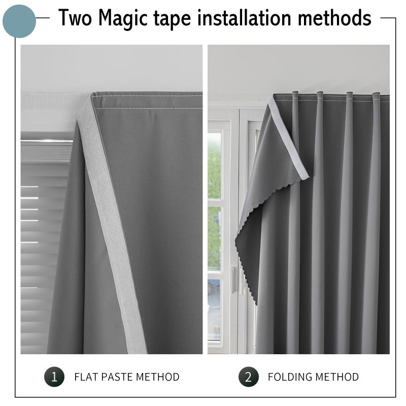 Jilron Jilron Magic Tape Stick on Curtains Blackout Curtains for Bedroom no Drillng Self Adhesive Curtain no Rod Small Window (Grey  35"" W x 71"" L) 2 Panels  - Image 3