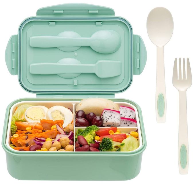 LOVINA Bento Boxes for Adults - 1100 ML Bento Lunch Box For Kids Childrens With Spoon & Fork - Durable Perfect Size for On-the-Go Meal, BPA-Free and Food-Safe Materials(Green) - Image 1