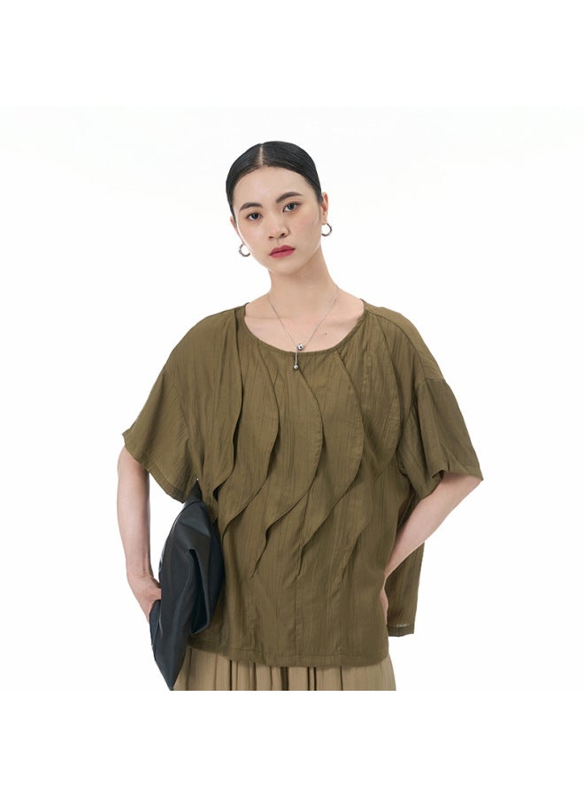 Summer New Plus Size Women's Loose Slimming Elegant Texture Lotus Leaf Pic Design Sense Original 31823 