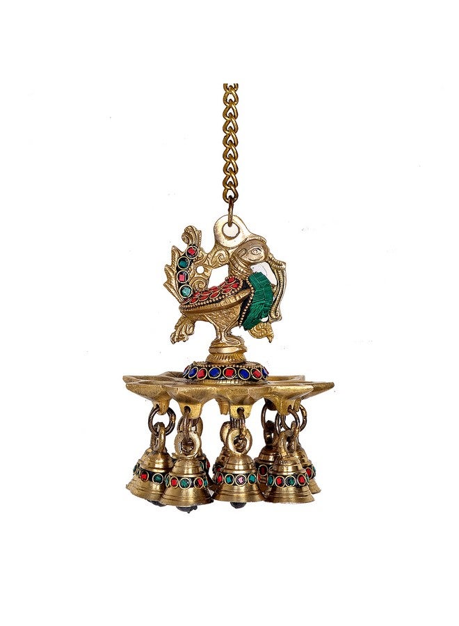Dattatreya Brass Hanging Peacock Diya with Bells Deepak deepam Oil Diya for Diwali Pooja (Pair) - Image 5