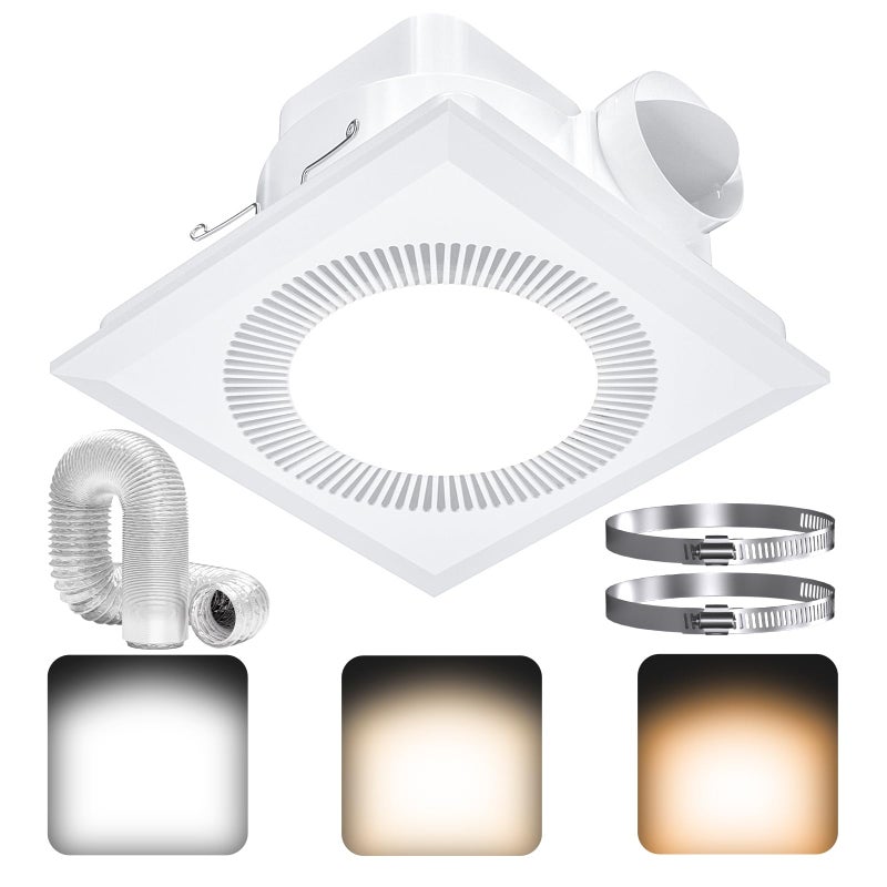 Hon&Guan Bathroom Exhaust Fan with Light, Upgraded Quiet Square Bathroom Vent Fan with Adjustable LED Light 3000K/4500K/6500K, 110 CFM, 1.0 Sones, Exhaust Fan with Light for Home Bath Hotel - Image 1