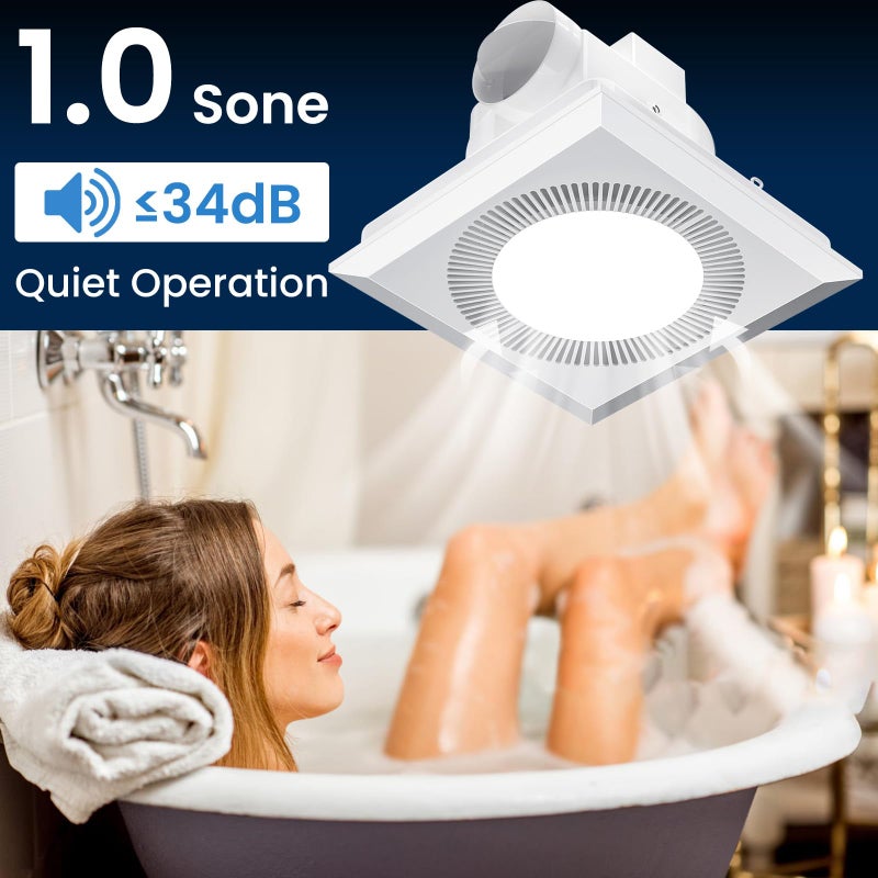 Hon&Guan Bathroom Exhaust Fan with Light, Upgraded Quiet Square Bathroom Vent Fan with Adjustable LED Light 3000K/4500K/6500K, 110 CFM, 1.0 Sones, Exhaust Fan with Light for Home Bath Hotel - Image 4