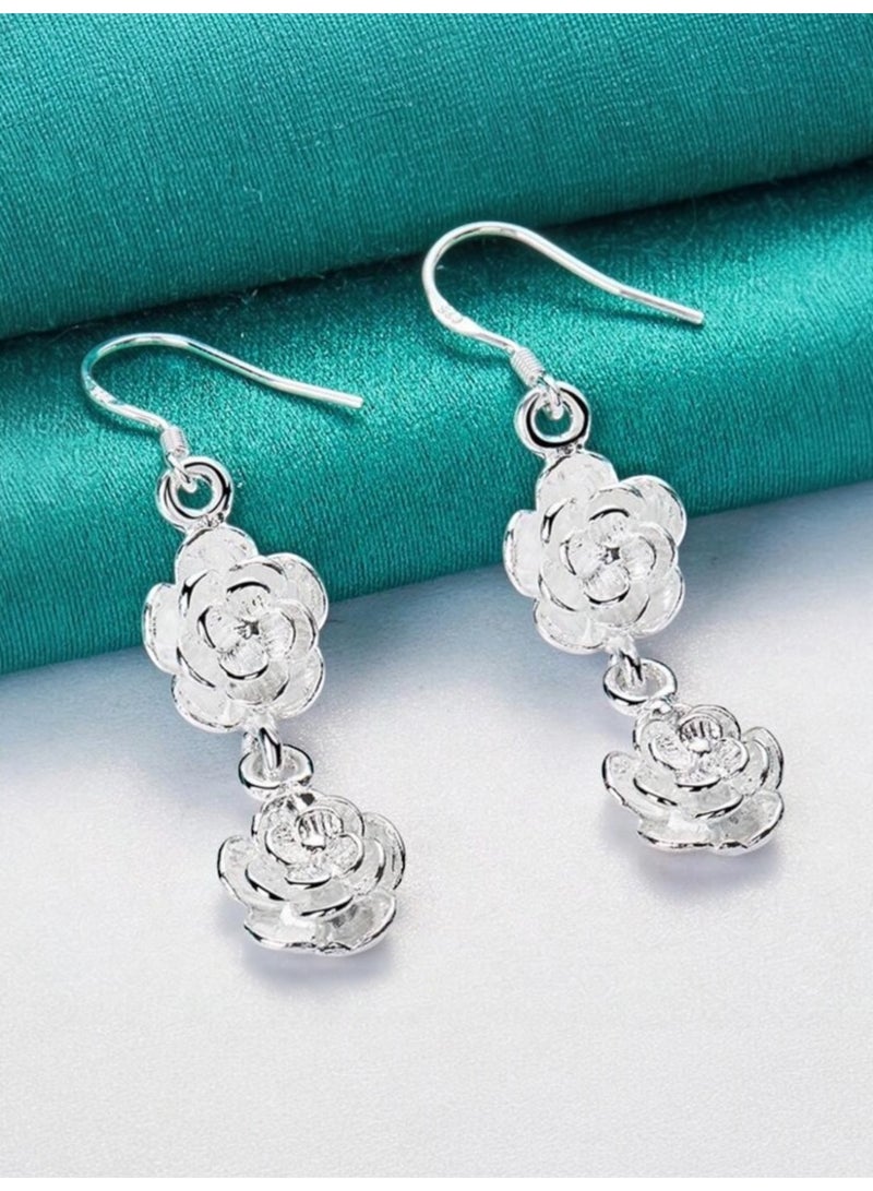 Dangle Charms Elegant 925 Silver Plated Earrings For Women - Image 2