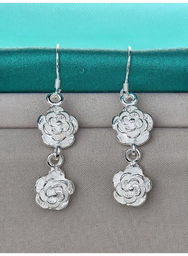 Dangle Charms Elegant 925 Silver Plated Earrings For Women - Image 4