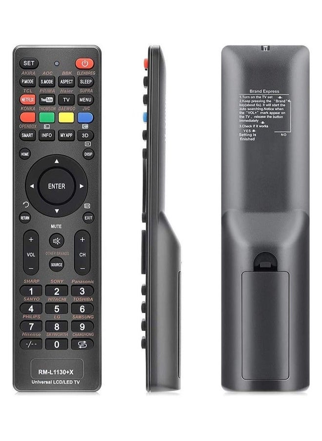 BURAQ جهاز التحكم عن بعد العالمي RM-L1130+X يناسب جميع ماركات تلفزيونات LCD و LED و 3D الذكية ، بما في ذلك سامسونج وفيديو و LG وسوني وشارب وباناسونيك وتوشيبا و TCL و هايسنس وفيليبس و JVC و هاير 