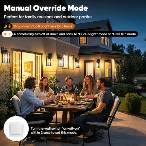 BesLowe 14” Upgraded Motion Sensor Outdoor Wall Lights, Dusk to Dawn Porch Lights Outdoor Wall Sconces, 3 Lighting Modes Exterior Lighting Fixtures with Hooks, Black Outside Lights for House, 2-Pack - Image 4