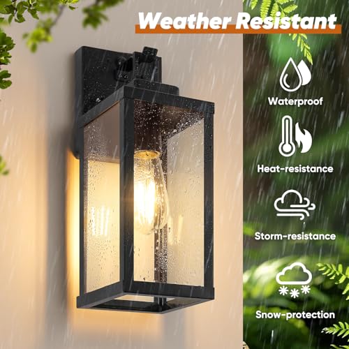 BesLowe 14” Upgraded Motion Sensor Outdoor Wall Lights, Dusk to Dawn Porch Lights Outdoor Wall Sconces, 3 Lighting Modes Exterior Lighting Fixtures with Hooks, Black Outside Lights for House, 2-Pack - Image 5