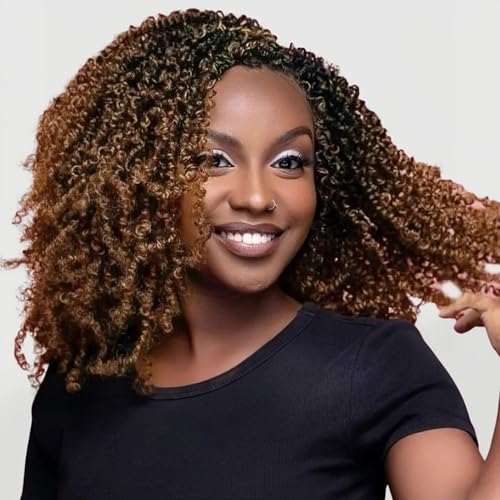 Aksice 12 Inch Yanky Twist Crochet Hair Pre-looped 8 Packs Ombre Brown Spring Twists Hair Senegalese Twist Crochet Hair with Curly Ends Synthetic Crochet Braids (1B/30#) - Image 1