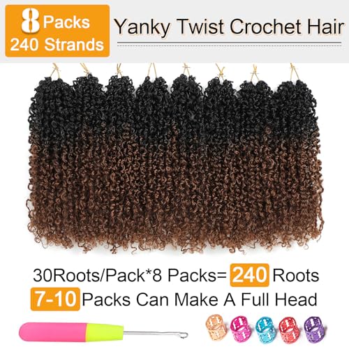Aksice 12 Inch Yanky Twist Crochet Hair Pre-looped 8 Packs Ombre Brown Spring Twists Hair Senegalese Twist Crochet Hair with Curly Ends Synthetic Crochet Braids (1B/30#) - Image 4