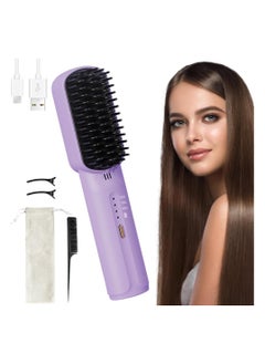 ARNOTEC Portable Cordless Mini Hair Straightening Comb, Portable Negative Ion Hair Straightening Comb, Mini Dual-Purpose Curling Iron, 3-Speed Adjustment USB Rechargeable Hair Straightener Brush (Purple)  - Image 1