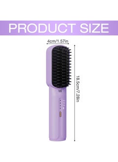 ARNOTEC Portable Cordless Mini Hair Straightening Comb, Portable Negative Ion Hair Straightening Comb, Mini Dual-Purpose Curling Iron, 3-Speed Adjustment USB Rechargeable Hair Straightener Brush (Purple)  - Image 2
