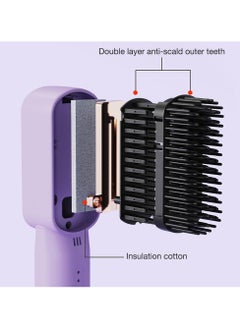 ARNOTEC Portable Cordless Mini Hair Straightening Comb, Portable Negative Ion Hair Straightening Comb, Mini Dual-Purpose Curling Iron, 3-Speed Adjustment USB Rechargeable Hair Straightener Brush (Purple)  - Image 3