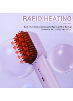 ARNOTEC Portable Cordless Mini Hair Straightening Comb, Portable Negative Ion Hair Straightening Comb, Mini Dual-Purpose Curling Iron, 3-Speed Adjustment USB Rechargeable Hair Straightener Brush (Purple)  - Image 4