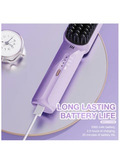 ARNOTEC Portable Cordless Mini Hair Straightening Comb, Portable Negative Ion Hair Straightening Comb, Mini Dual-Purpose Curling Iron, 3-Speed Adjustment USB Rechargeable Hair Straightener Brush (Purple)  - Image 5