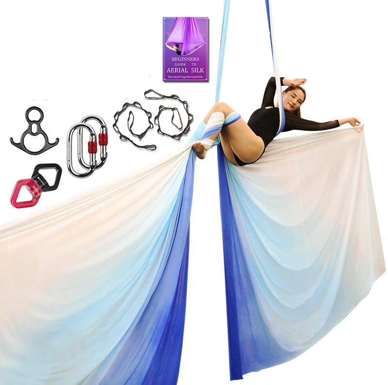 SYCYKA Aerial Silks Deluxe Equipment Set for Aerial Yoga, Aerial Yoga Hammock, Aerial Acrobatic,Circus Arts, Aerial Dance(L:10m W:2.8m (Gradual Change Blue) - Image 1