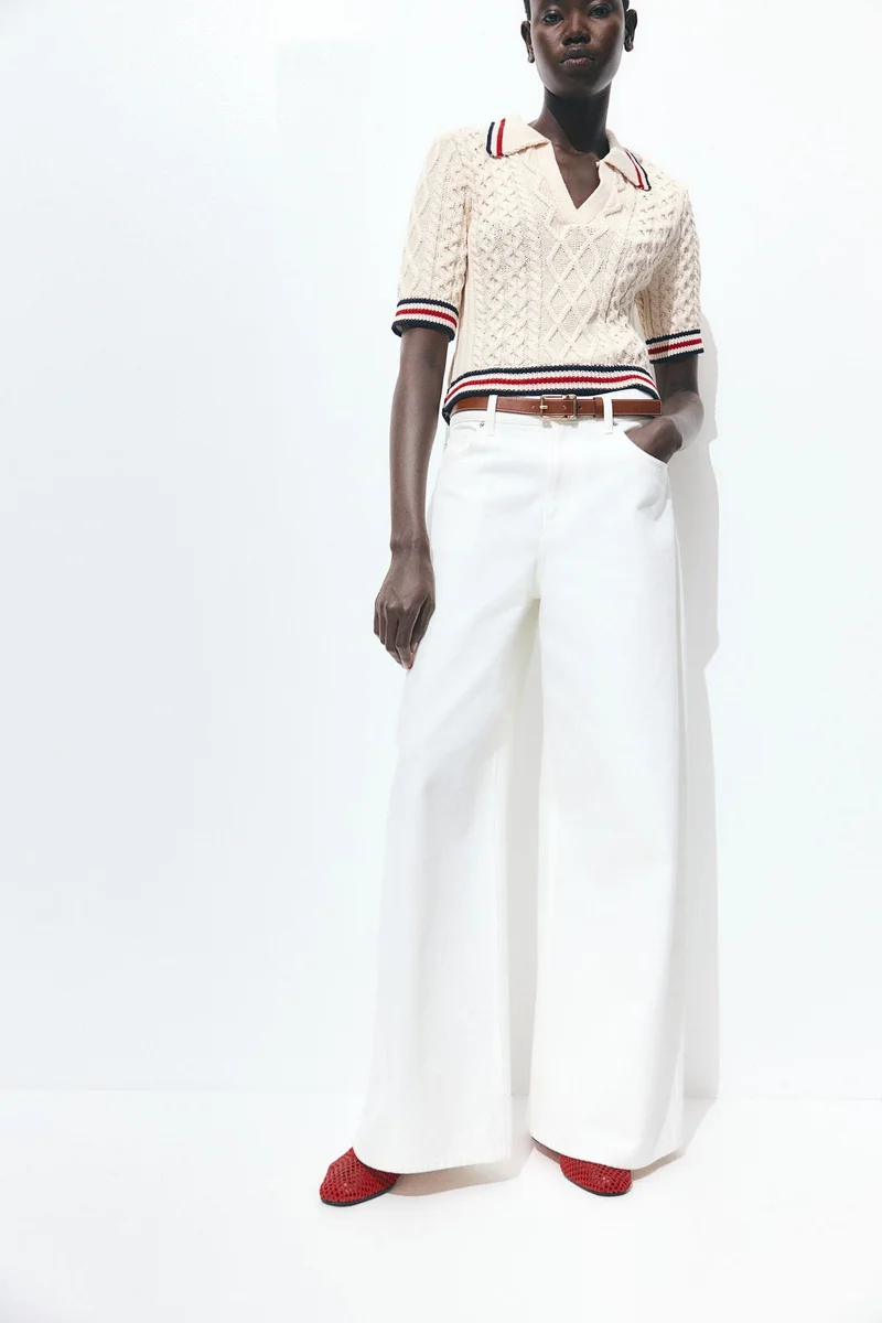 اتش اند ام تي-شيرت بولو بنمط الحبال