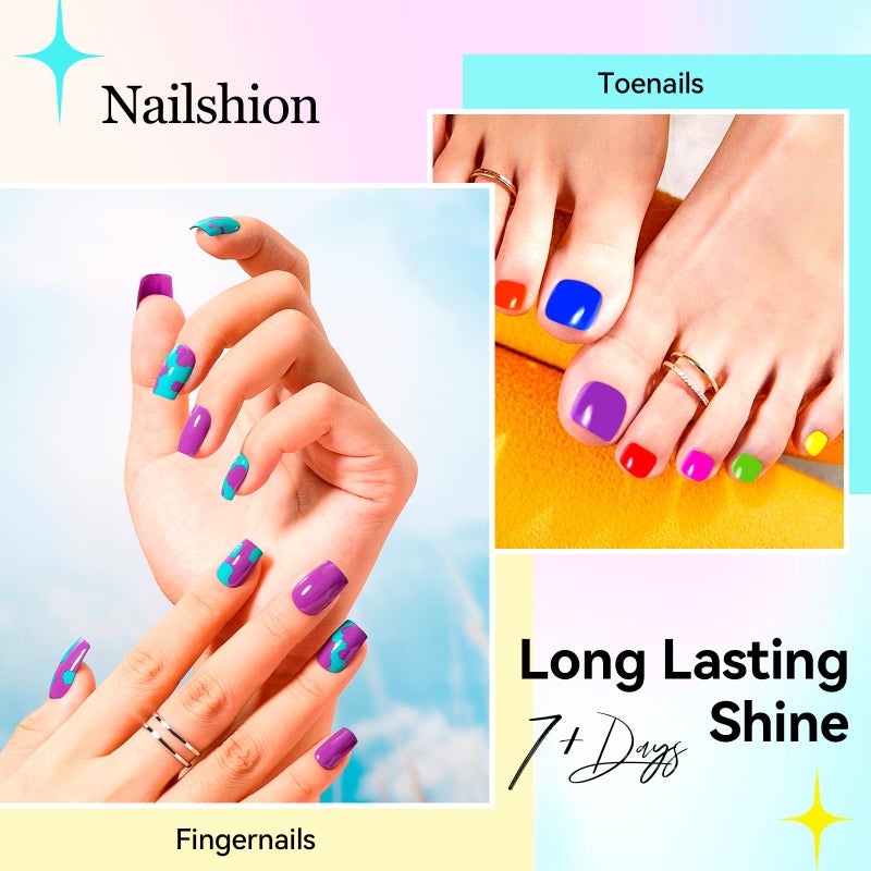 Nailshion Nail Polish 10ml 16 Colors Rainbow Air Dry Regular Nail Polish Set with Base Top Coat & Remover Pads| White Red Classic French Fingernail Polishes Non-gel Bulk Gift for Nail Art Lovers - Image 5