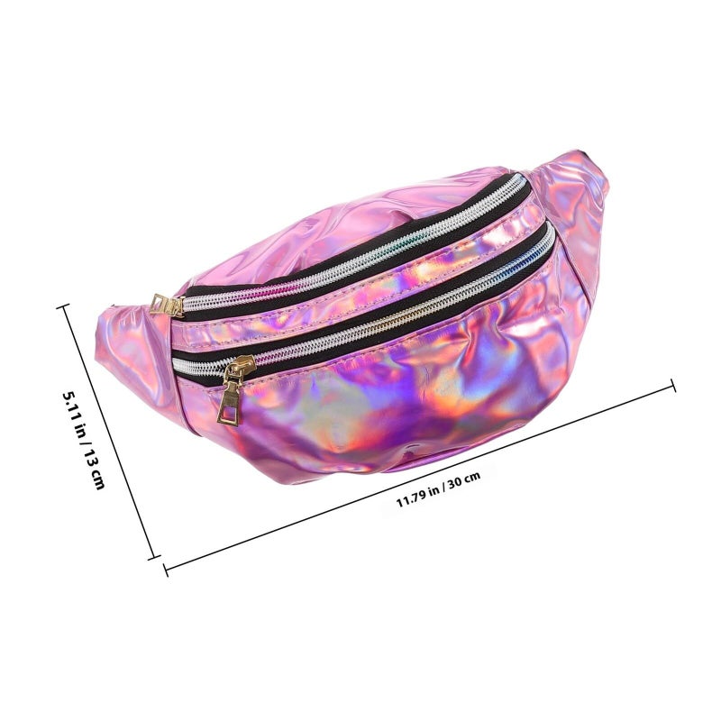 Luxshiny Holographic Purple Waist Pack Crossbody Bag Waterproof Adjustable Belt Fanny Pack for Running Hiking Travel - Image 3