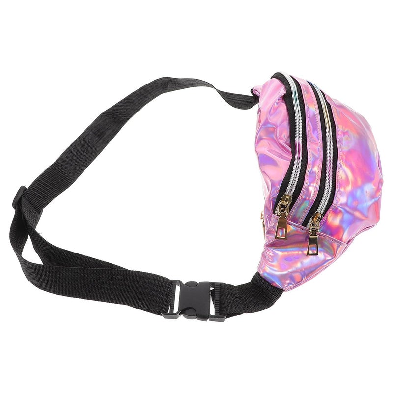 Luxshiny Holographic Purple Waist Pack Crossbody Bag Waterproof Adjustable Belt Fanny Pack for Running Hiking Travel - Image 2