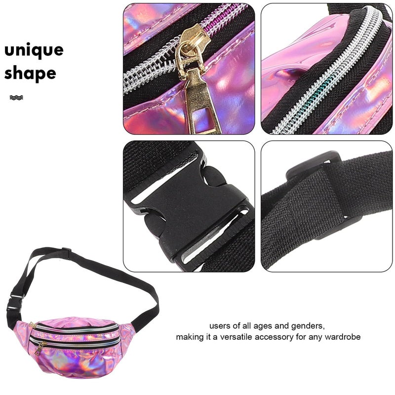 Luxshiny Holographic Purple Waist Pack Crossbody Bag Waterproof Adjustable Belt Fanny Pack for Running Hiking Travel - Image 4