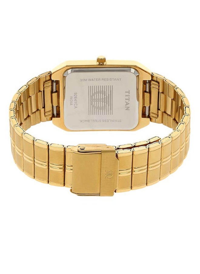 TITAN ساعة تيتان كاريشما التناظرية ذات القرص الأبيض المربع بحزام معدني ذهبي للرجال-9264YM01 - Image 4