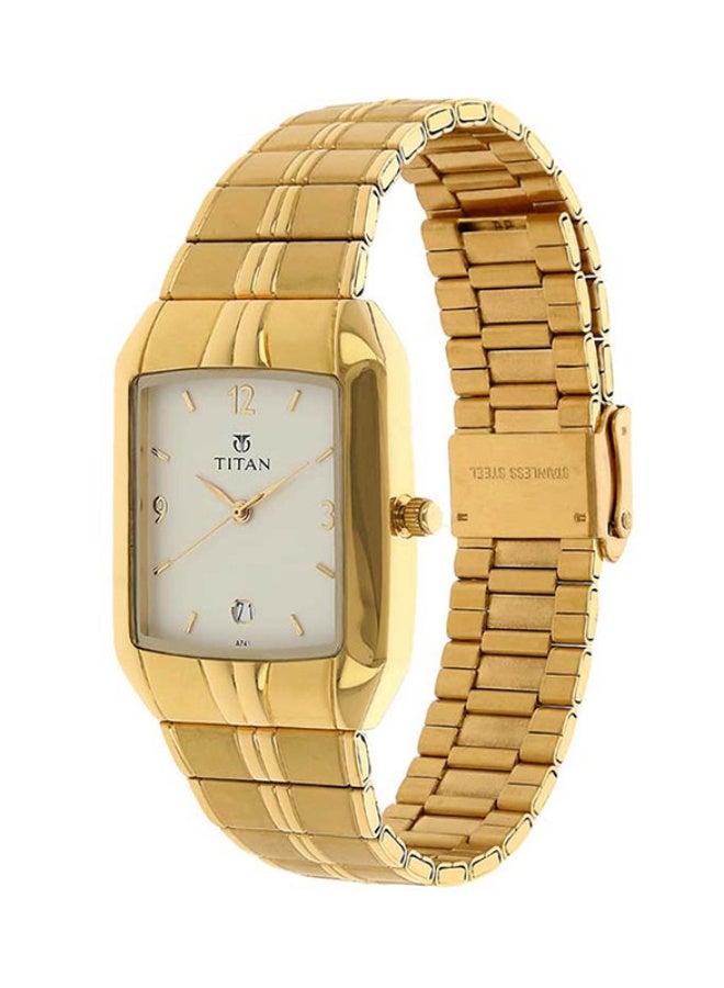 TITAN ساعة تيتان كاريشما التناظرية ذات القرص الأبيض المربع بحزام معدني ذهبي للرجال-9264YM01 - Image 2