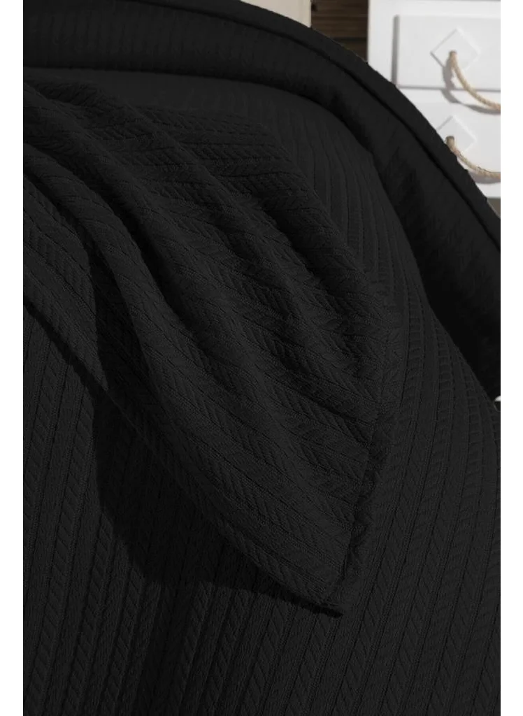 Mulberry Knitted Pique Knitted Blanket 100% Cotton Thick Yarn Soft Single 170*240 - Black