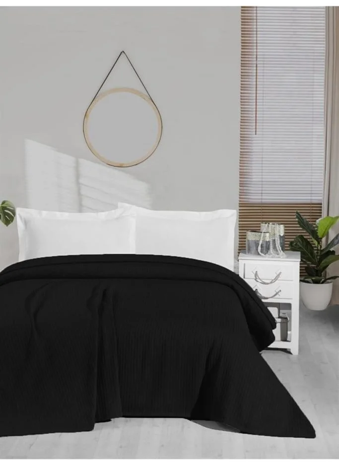 Mulberry Knitted Pique Knitted Blanket 100% Cotton Thick Yarn Soft Single 170*240 - Black