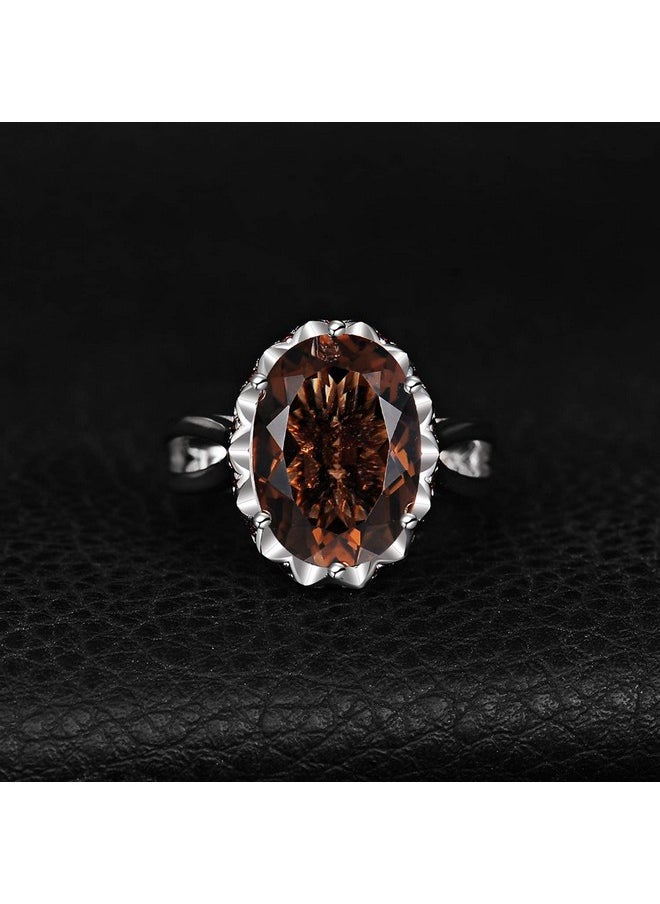 JewelryPalace - Huge Oval Shape 5.7Ct Genuine Smoky Quartz Cocktail Rings For Her 14K White Gold Plated 925 Sterling Silver Ring For Women Natural Gemstone Jewelry Sets Rings 9.5 - Image 1