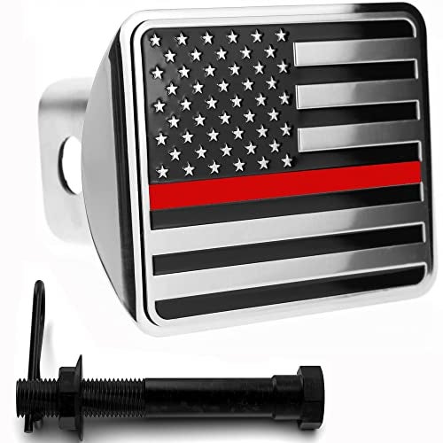 eVerHITCH USA Flag Stainless Steel Metal Hitch Cover (Fits 2" Receivers, Black & Chrome with Thin Red line) - Image 1