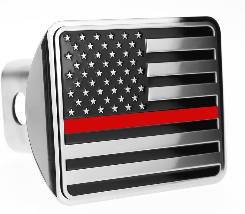 eVerHITCH USA Flag Stainless Steel Metal Hitch Cover (Fits 2" Receivers, Black & Chrome with Thin Red line) - Image 2