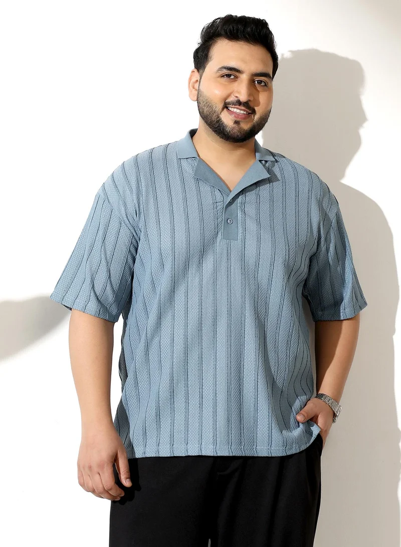 Instafab Plus Men's Icy Blue Wicker-Tactile Polo T-Shirt